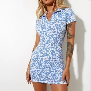 Motel Love dress blue and white